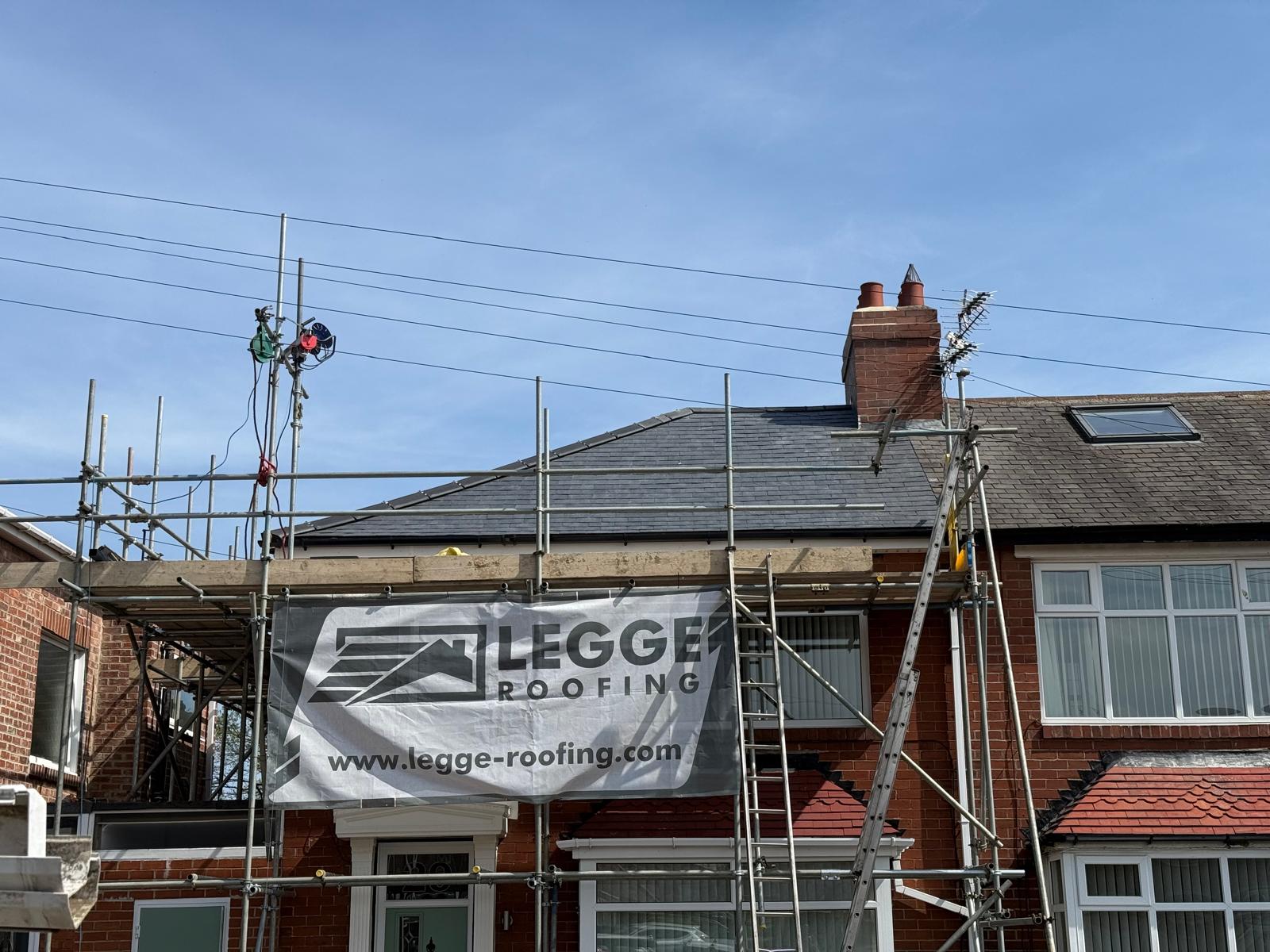 Spanish slate roof replacement in progress, Legge Roofing